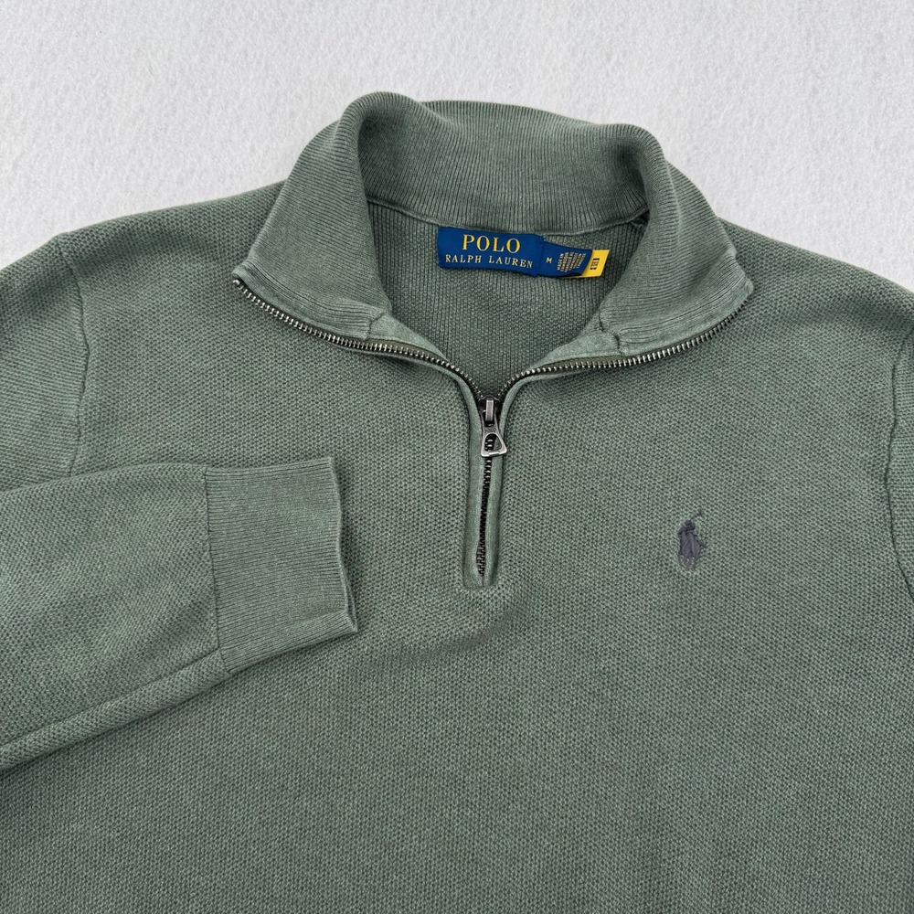 Polo Ralph Lauren Mens M Slim Cotton Quarter Zip Pullover Sweater Sage Green